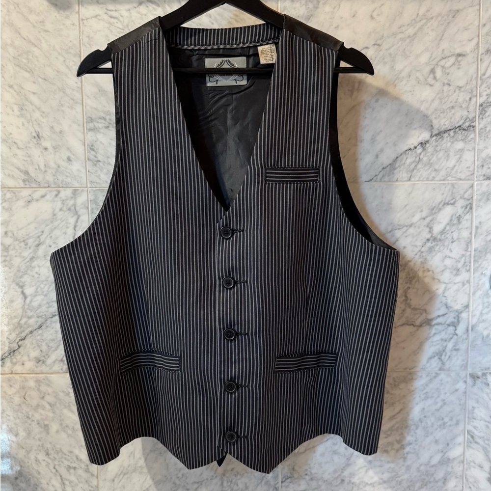Pinstriped Navy and Gray Vest, Bruno New York, Large